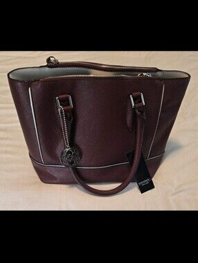 Mondani Berry Tote Bag w/Charm Double Handles Classic Luxe Sophisticated NWT